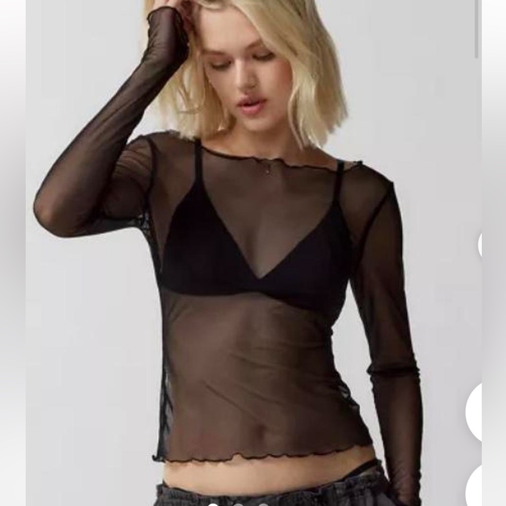 Urban Outfitters Out from Under Black Long Sleeve Sheer Top Large